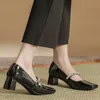 Kadınlar Retro Patent Deri Mary Jane Ayakkabıları Elmas Kayış Gümüş Kalın Topuklu Ayakkabılar