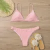 Ensemble Trikini Sexy Pas Cher String Bikinis 2023 Femmes Triangle Rembourré Maillot De Bain Solide Maillot De Bain Brésilien Femme Maillot de bain Beachwear