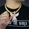 New Iced Out Bling Brick Angel Wings Pendant Necklace Tow Tone Plated CZ Heart shaped Wings Charming Necklace for Men and Women Hip Hop Jewelry