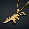 Niemcy w stylu pistolet Naszyjnik Hip Hop Men Jewelry Golden Kolor 14K żółte złoto Schmuck G36k Maxi Oświadczenie