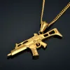 Germany Style Gun Pendant Necklace Hip Hop Men Jewelry Golden Color 14k Yellow Gold Schmuck G36K Maxi Statement Necklaces