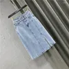 Rokken Mode Blauwe Midi Denim Voor Vrouwen Elegante Hoge Taille Spleet Lange Rok Streetwear Casual Chic Faldas Vrouwelijke Kleding Q388