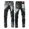 Burple Brand Men Geans Fashion 2024 Purple Jeans Mens Slim 1: 1 Fall Winter Pants Pants Highted Duty Ageed Pants