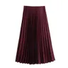 Zach Ailsa hiver femmes mode mi longueur Aline taille haute jupe soie Satin Texture Midi jupe plissée 240111