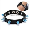 Charm Bracelets Fashion Spiked Faux Leather Bangle Punk Gothic Delicate C Dh3Nf224W