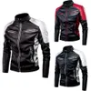 Men's Winter Pu Jacket Motorcycle Waterproof Cool Contrast Colors Classic Biker Leather Jacket Motor Autumn Coat 240110