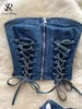 Singreiny Sweet Denim Dwie kawałki zestawy Zipper bez ramiączek Y2K Topelastic Mini Culottes Lace Up Bandage Streetwear Suits 240111