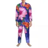 Men's Sleepwear Floral Print Pajama Sets Autumn Vibrant Flower Lovely Night Man 2 Pieces Oversize Custom Home Suit Birthday Present