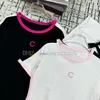 Contrast Color T Shirt Women Letters Embroidered Shirts Short Sleeve Breathable Tee Summer Casual Tees