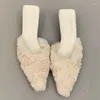 Hausschuhe Schuhe Für Frauen 2024 Mode Herbst Geschlossene Zehe Lässige Frauen Einfarbig Spitzen Flock Mittlere Ferse Zapatillas De mujer