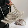 Evening Bags Pearl Hollow Tube Beaded Fan-shaped Women's Clutch Woven Bag Handbag Women Bolso Mujer Bolsa Feminina Bolsas Purses