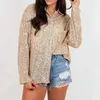 Women's Blouses Lady High Street Long Sleeve Loose Blouse Women Glitter Pocket Top Clothing Spring Fashion Sequins Turn-Down Collar Casual