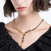 Necklaces ENFASHION Black Leather Necklace For Women Beads Lucky Choker Gold Color Fashion Jewelry Stainless Steel Collier 2021 P213220