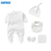 5pcs Set 01 Years baby romper born Baby Clothes Long Sleeve Hat Small Towel Bibs bodysuitit 240110