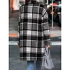 Abrigo de lana a la moda para otoño e invierno, abrigo de felpa a cuadros de longitud media, temperamento para mujer, estilo inglés 240110