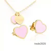 Designer Stud Earrings Vintage enamel PINK Green Heart Charms Necklace and Earring Jewelry set Pendant Women Men chain Stainless Jewellry sets