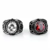Cluster Rings Warrior Stainless Steel Ring The Twin Gun Titanium With Red And White Stones Men's