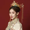 Traditional Chinese Crown for Bride Wedding Hair Accessories Rhinestone Beaded Tiaras Earrings Xiuhe Headdress Bridal Jewelry 240110