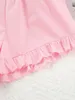 Vêtements de nuit pour femmes Restve Pink Pyjamas pour femmes 2 pièces Ensembles Spaghetti Strap Crop Top Ruffle Femme Casual Home Costumes avec short Printemps