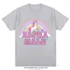 Alpha Male Unicorn Tee Rainbow Graphic Tees Roliga T-shirts Women Fashion Hip Hop Men toppar 100% bomull unisex estetik