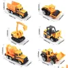 Gegoten modelauto's 6-delig klein constructiespeelgoed Voertuigen Speelvrachtwagens Voertuigspeelgoed Peuters Jongens Kinderen Mini Legering C Drop Levering Geschenken Dhcld