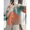 Blusas femininas miyake moda feminina camisa de manga curta gola redonda único breasted impressão blusa solta estilo casual 2024 primavera feminino