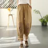 Pantalones para mujer Mujeres Verano Casual Lady Harem Vintage Partido Top Chic Plisado Elástico Cintura Retro Noveno