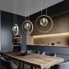 Simples iluminação pingente de metal preto lâmpadas led anel redondo pendurado luzes para bar sala jantar cabeceira suspensão lustre