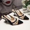 Sandaler 2024 Summer Women Shoes Solid Color Pointed Toe Spike High Heel Grunt Pumps Buckle Strap Zapatos Mujer