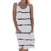 Casual Dresses Sleeveless Camisole Dress Striped Print For Women 2024 Plus Size Knee Length Tank Summer Outfits Woman Clothing