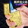 Metal Langsheng Lighter Double Straight Inflatable Brushed Blue Flame Lighter Windproof Cigar Moth Incense Gift Creative Fire