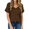 Hot Sell Women Casual T-shirt Solid Color V-Neck Loose Casual Summer Knit Kortärmade toppar