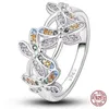 New 100% 925 Sterling Silver Fashion Colorful Dragonfly Rings Heart Shaped Snowflake Rings For Women Fine Engagement Jewelry