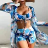 Summer Print Swimsuits Tankini Sets Female Swimwear Push Up For Beach Wear Three-Piece Bathing Suits Pool Women's Swimming Suit 240111