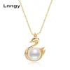 Hangers Lnngy 14K Gold Filled Swan Chain ketting 9.510mm natuurlijke synthetische parel Swan hanger ketting vrouwen parel hanger sieraden