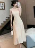 Casual Jurken Vrouwelijke Fluwelen Pailletten Luxe Sling Lange Jurk 2024 Koreaanse Elegante Chic Dance Party Herfst Winter Vintage Bodycon Vestidos