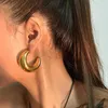 Boucles d'oreilles créoles en acier inoxydable surdimensionné visage lisse cercle rond épais pour femmes plaqué or 18 carats en forme de C boucles d'oreilles bijoux cadeaux