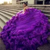 Robe De bal violette Quinceanera, à fleurs 3D, à volants et perles, robe princesse d'anniversaire, douce 16 ans