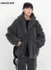 Mauroicardi hiver épais chaud surdimensionné gris foncé Sherpa veste hommes avec capuche zippée moelleux lâche décontracté fausse fourrure d'agneau manteau 240110