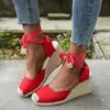 Femmes compensées Espadrilles sandales été bride à la cheville gladiateur Sandalias femme grande taille chanvre bas chaussures décontractées 240110