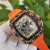 JF Richdsmers Watch Factory SuperClone Hot Selling Top Quality Watches 44MM 50mm RM1103 MCLAREN SKELETON CARBON FIBER ORANGE RUBBER TRANSPARENT MENS WRI