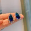 Set di orecchini romantici con ciondolo a forma di collana di diamanti da laboratorio con pietre preziose di tanzanite per le donne, set di gioielli per feste di nozze, accessori con ciondoli regalo