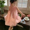 Dziewczyna sukienki 2024 Summer Baby Girls Butique Ubrania Koreańska moda z siatki bez rękawów Sukienka dla dzieci ubranie BC443