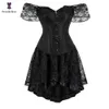 Robes Steampunk Corset robe ensemble femmes victorien noir Burlesque Corset avec jupe haute basse