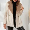 女性用ジャケット暖かい厚い色ブロックぬいぐるみラペルポケット冬のファッションアウトウェア2024フェイクフリースふわふわの女性