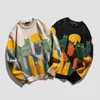 2023 Jesien Knitted Sweter Mężczyźni kobiety Winter Harajuku Cartoon Full Cat Print Pullover Vintage Causal Loose Swery Streetwear 240111