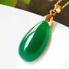 Colliers Véritable couleur or 18 carats naturel vert Jade pendentif collier pour femmes mariage anniversaire bijoux fins pur 999 couleur chaîne colliers