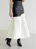 TWOTWINSTYLE Casual Patchwork Pu Skirt For Women High Waist Midi Folds Pleated Skirts Female Spring Fashion Clothing Style 240110