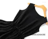 Casual Dresses Classic Black Natural Mulberry Silk Long Vest Dress Crepe de Chine Drawstring Women's Fashion