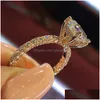 Pierścienie zespołowe Pierścień damski Romantyczny cyrkon lśniący okrągły ślub ślub mody mody biżuterii pierścionki zaręczynowe do upuszczania dostawy dh5zw